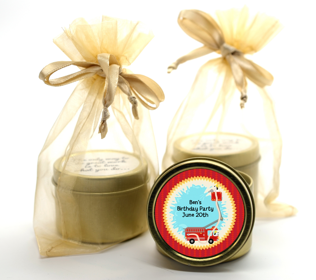 Fire Truck - Birthday Party Gold Tin Candle Favors