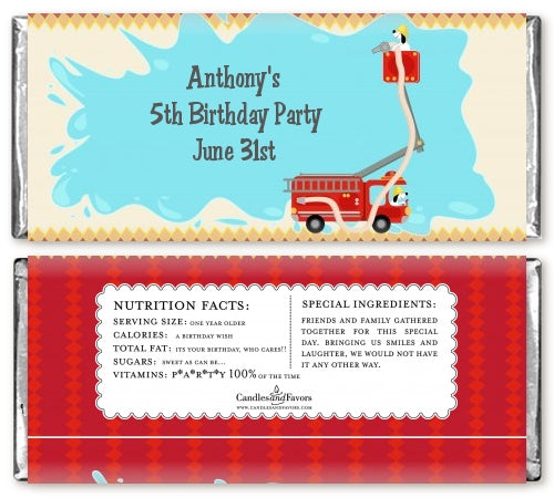 Fire Truck - Personalized Birthday Party Candy Bar Wrappers