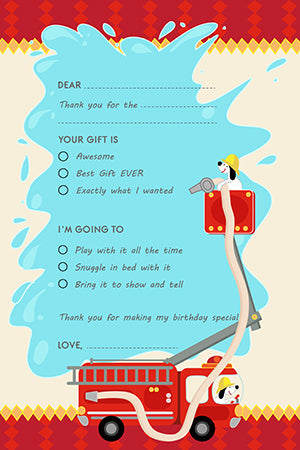 Fire Truck - Birthday Party Fill In Thank You Cards