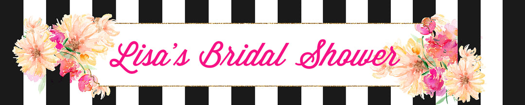 Black and White Stripe Floral Watercolor - Personalized Bridal Shower Banners