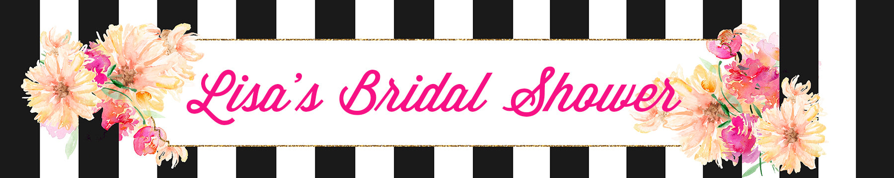 Black and White Stripe Floral Watercolor - Personalized Bridal Shower Banners