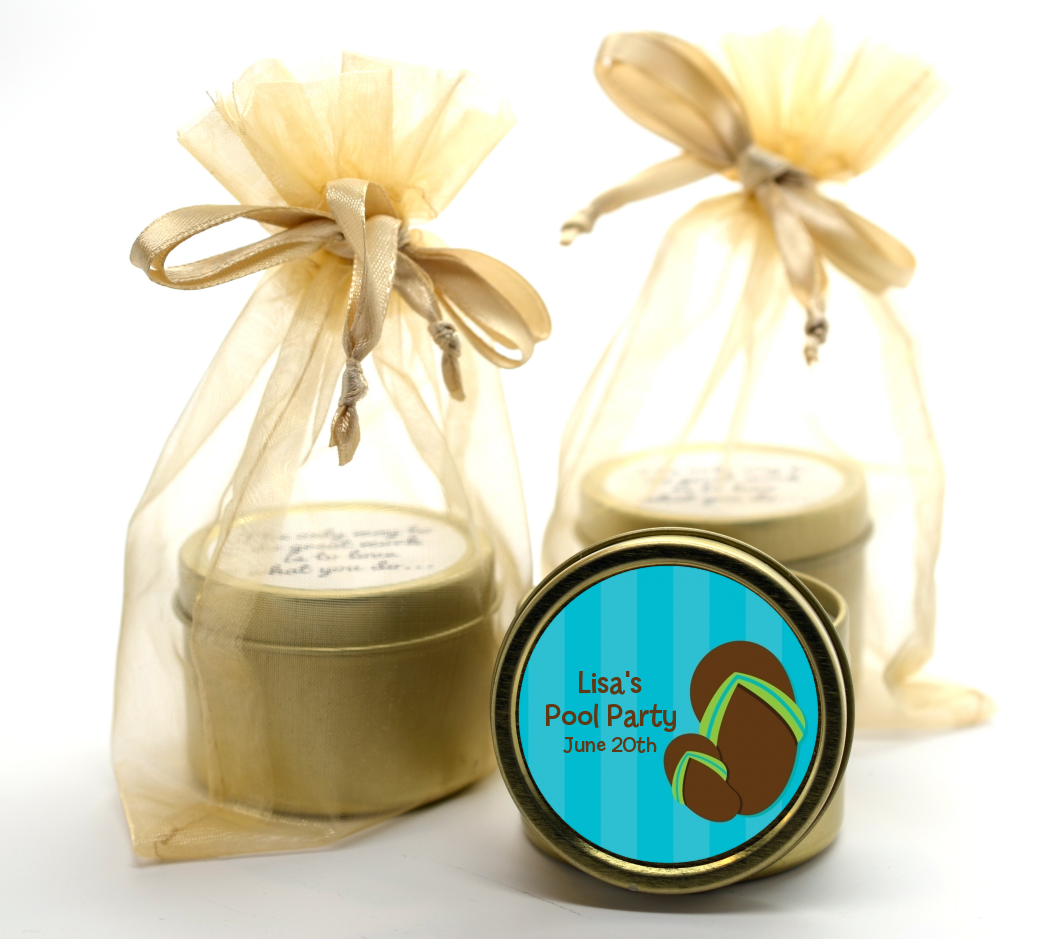 Flip Flops Boy Pool Party - Birthday Party Gold Tin Candle Favors