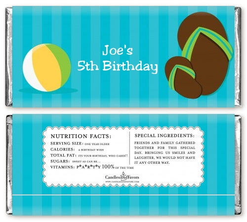 Flip Flops Boy Pool Party - Personalized Birthday Party Candy Bar Wrappers