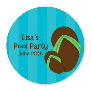Flip Flops Boy Pool Party - Round Personalized Birthday Party Sticker Labels