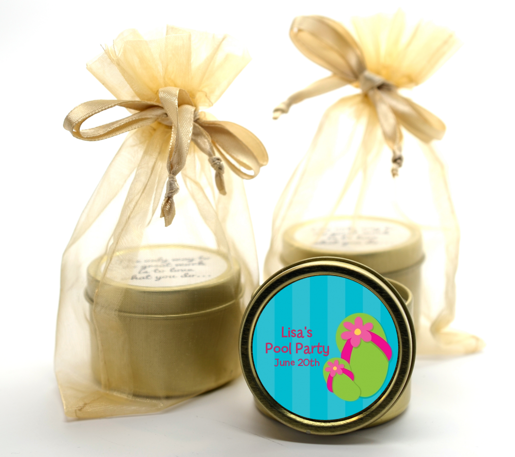 Flip Flops Girl Pool Party - Birthday Party Gold Tin Candle Favors