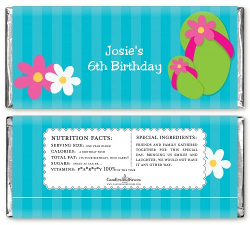 Flip Flops Girl Pool Party - Personalized Birthday Party Candy Bar Wrappers