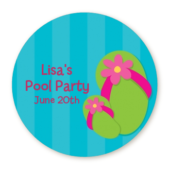 Flip Flops Girl Pool Party - Round Personalized Birthday Party Sticker Labels