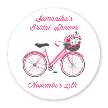 Floral Bicycle - Round Personalized Bridal Shower Sticker Labels