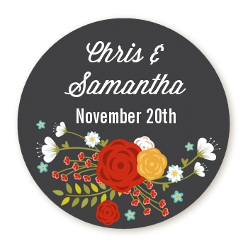 Floral Motif - Round Personalized Bridal Shower Sticker Labels