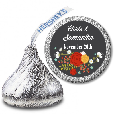 Floral Motif - Hershey Kiss Bridal Shower Sticker Labels