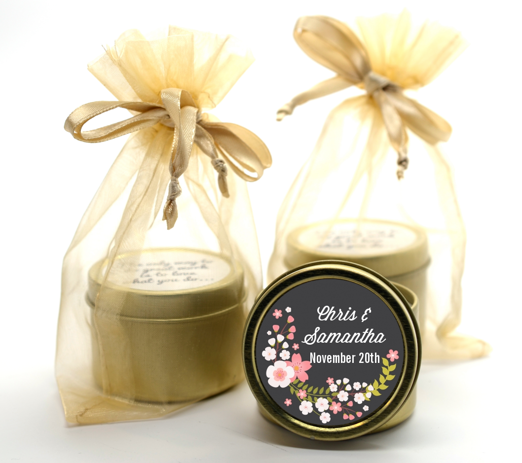 Floral Motif Pink - Bridal Shower Gold Tin Candle Favors