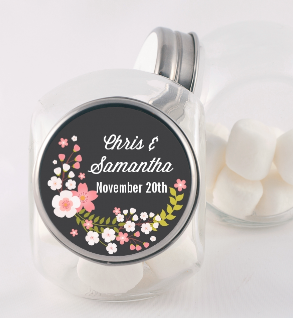 Floral Motif Pink - Personalized Bridal Shower Candy Jar