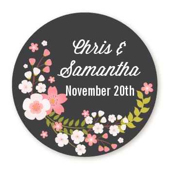 Floral Motif Pink - Round Personalized Bridal Shower Sticker Labels