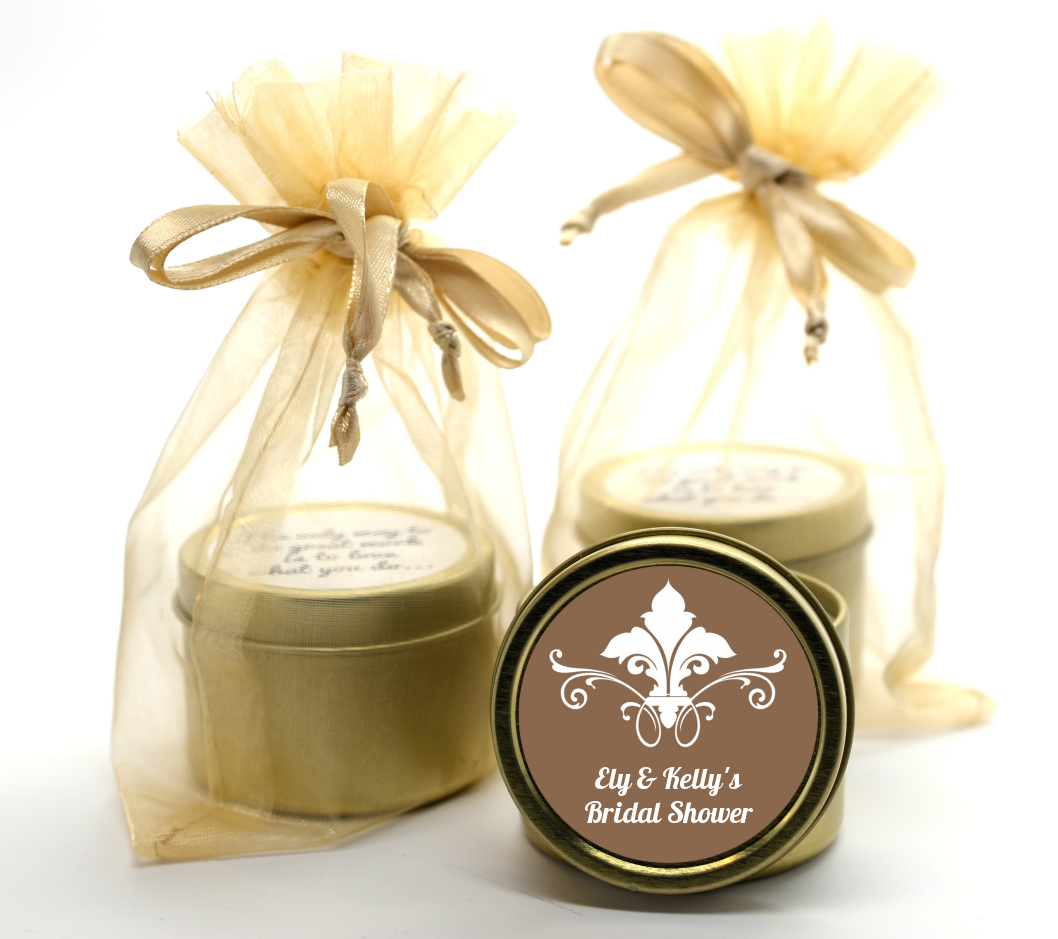 Fluer de Lis - Bridal Shower Gold Tin Candle Favors