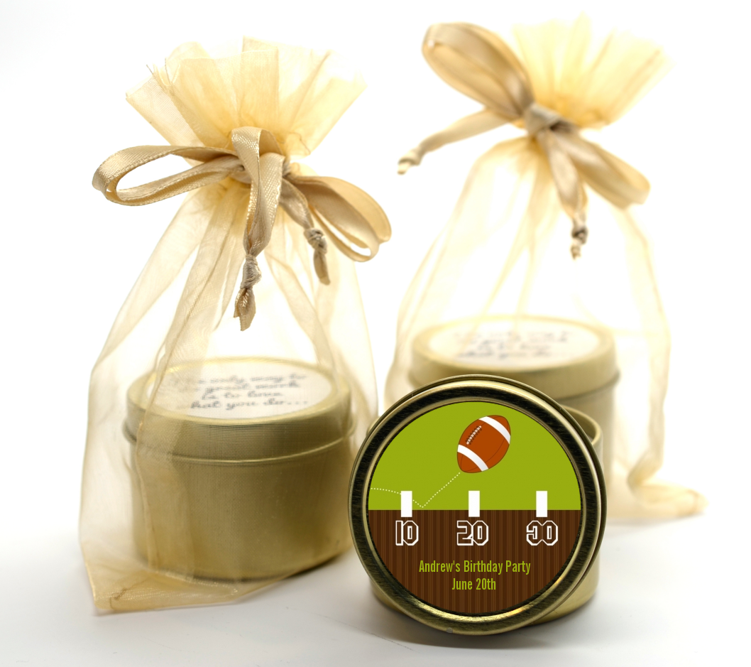 Football - Birthday Party Gold Tin Candle Favors