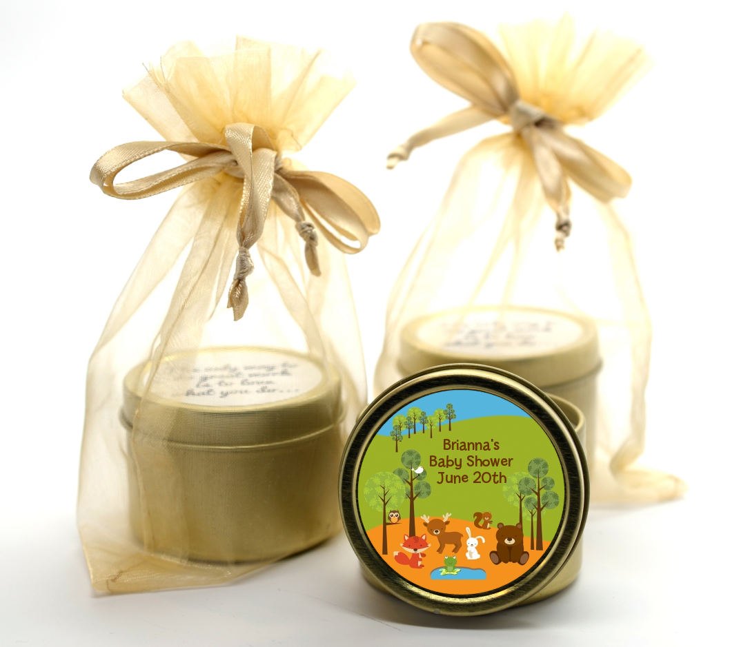 Forest Animals - Baby Shower Gold Tin Candle Favors