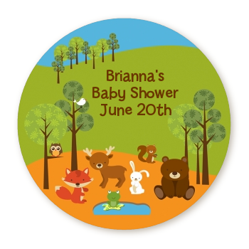 Forest Animals - Round Personalized Baby Shower Sticker Labels