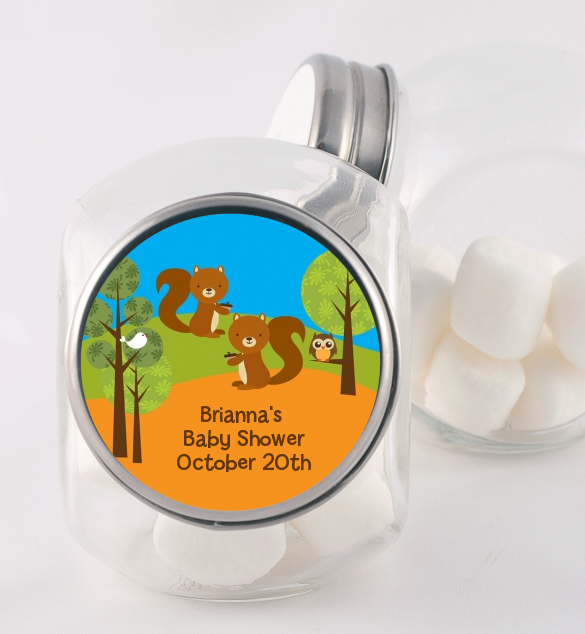 Forest Animals Twin Squirels - Personalized Baby Shower Candy Jar