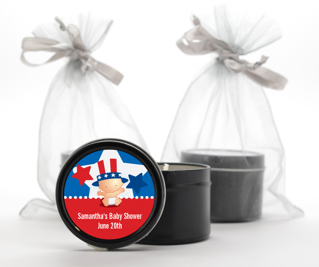 Fourth Of July Little Firecracker - Baby Shower Black Candle Tin Favors