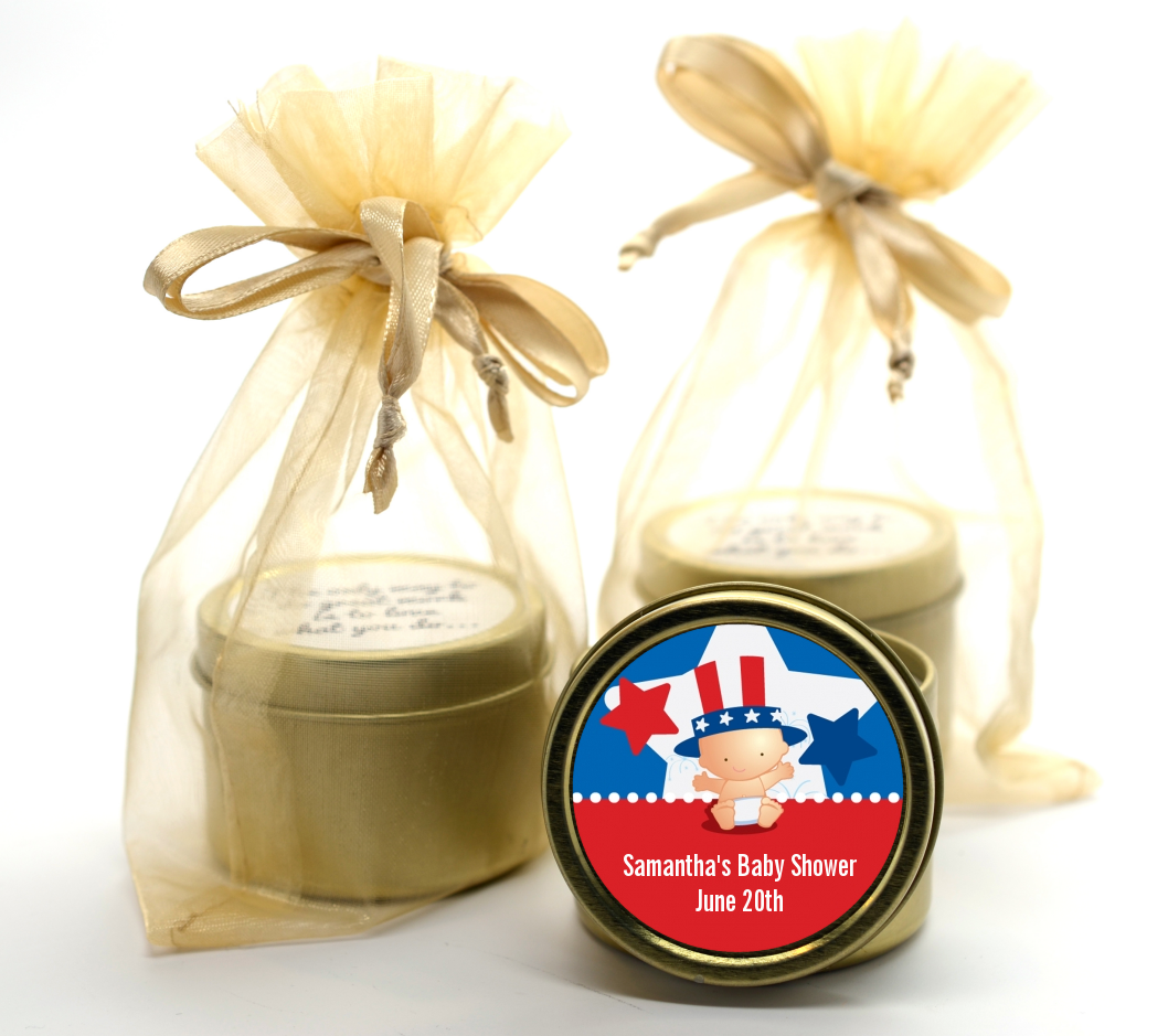 Fourth Of July Little Firecracker - Baby Shower Gold Tin Candle Favors