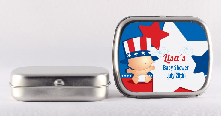 Fourth Of July Little Firecracker - Personalized Baby Shower Mint Tins