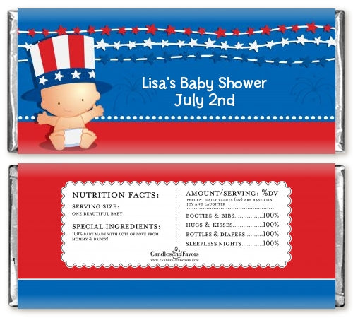 Fourth Of July Stars & Stripes - Personalized Baby Shower Candy Bar Wrappers