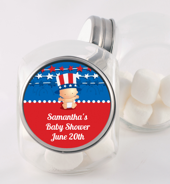 Fourth Of July Stars & Stripes - Personalized Baby Shower Candy Jar