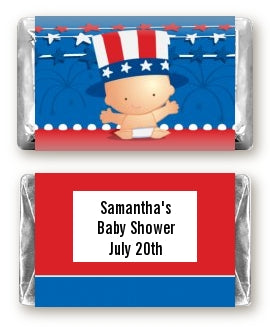 Fourth Of July Stars & Stripes - Personalized Baby Shower Mini Candy Bar Wrappers
