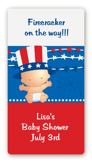 Fourth Of July Stars & Stripes - Custom Rectangle Baby Shower Sticker/Labels