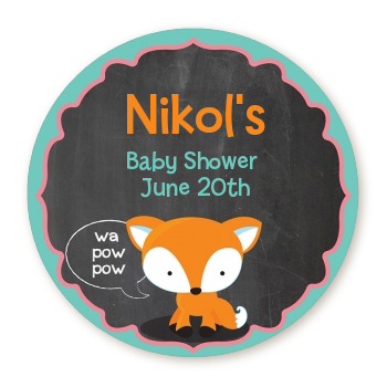 Fox and Friends - Round Personalized Baby Shower Sticker Labels