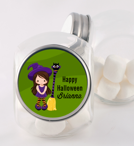 Friendly Witch Girl - Personalized Halloween Candy Jar