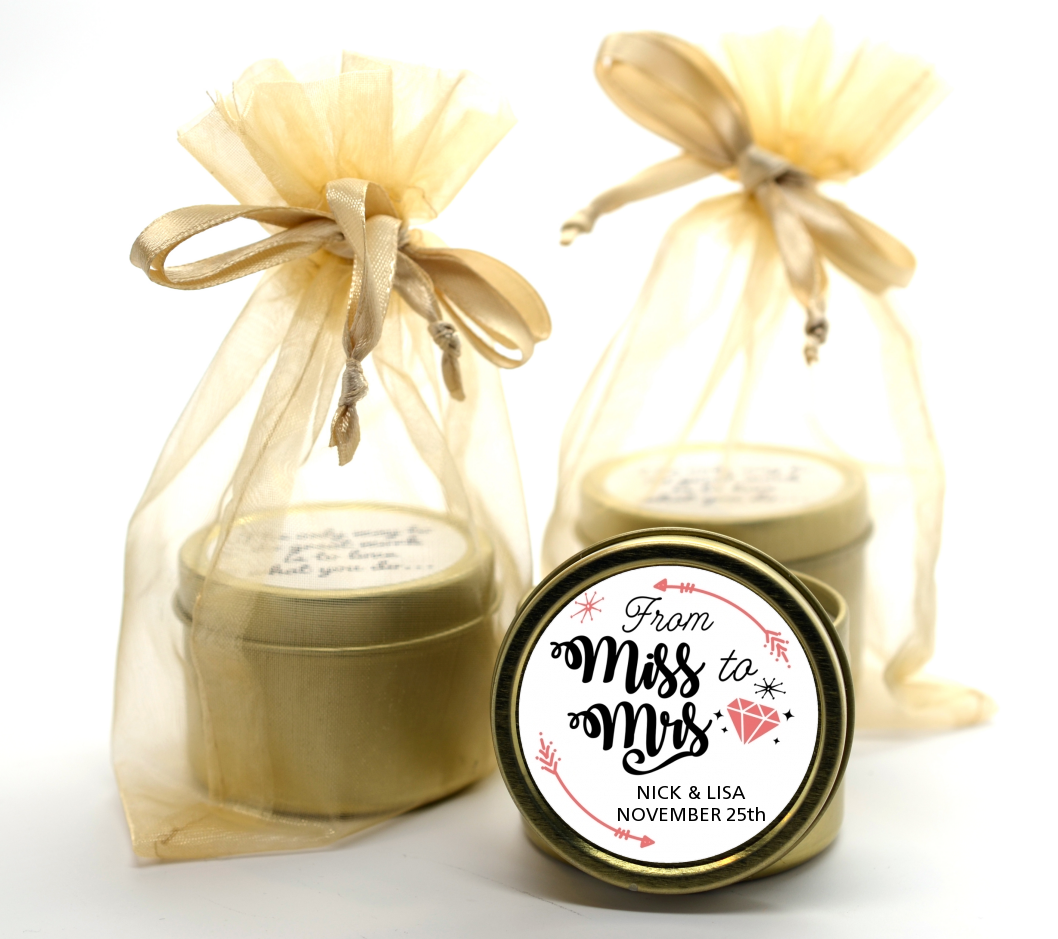 From Miss To Mrs - Bridal Shower Gold Tin Candle Favors
