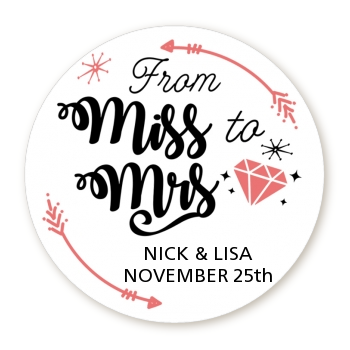 From Miss To Mrs - Round Personalized Bridal Shower Sticker Labels