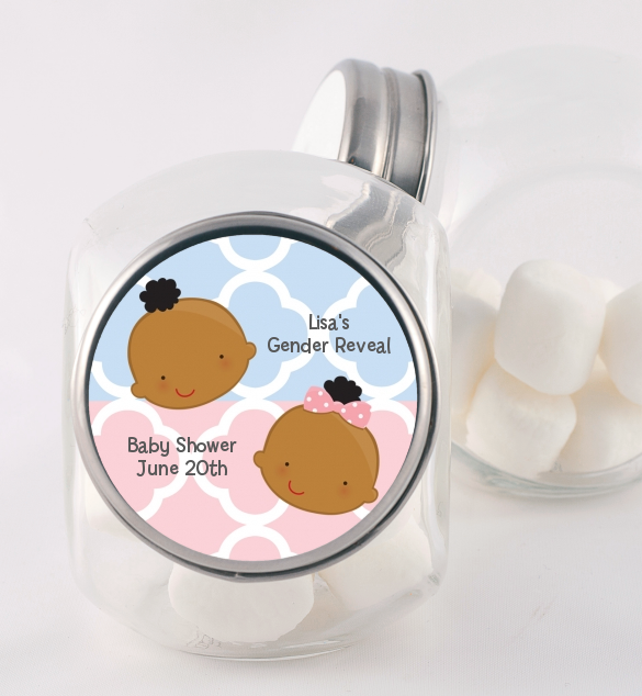 Gender Reveal African American - Personalized Baby Shower Candy Jar
