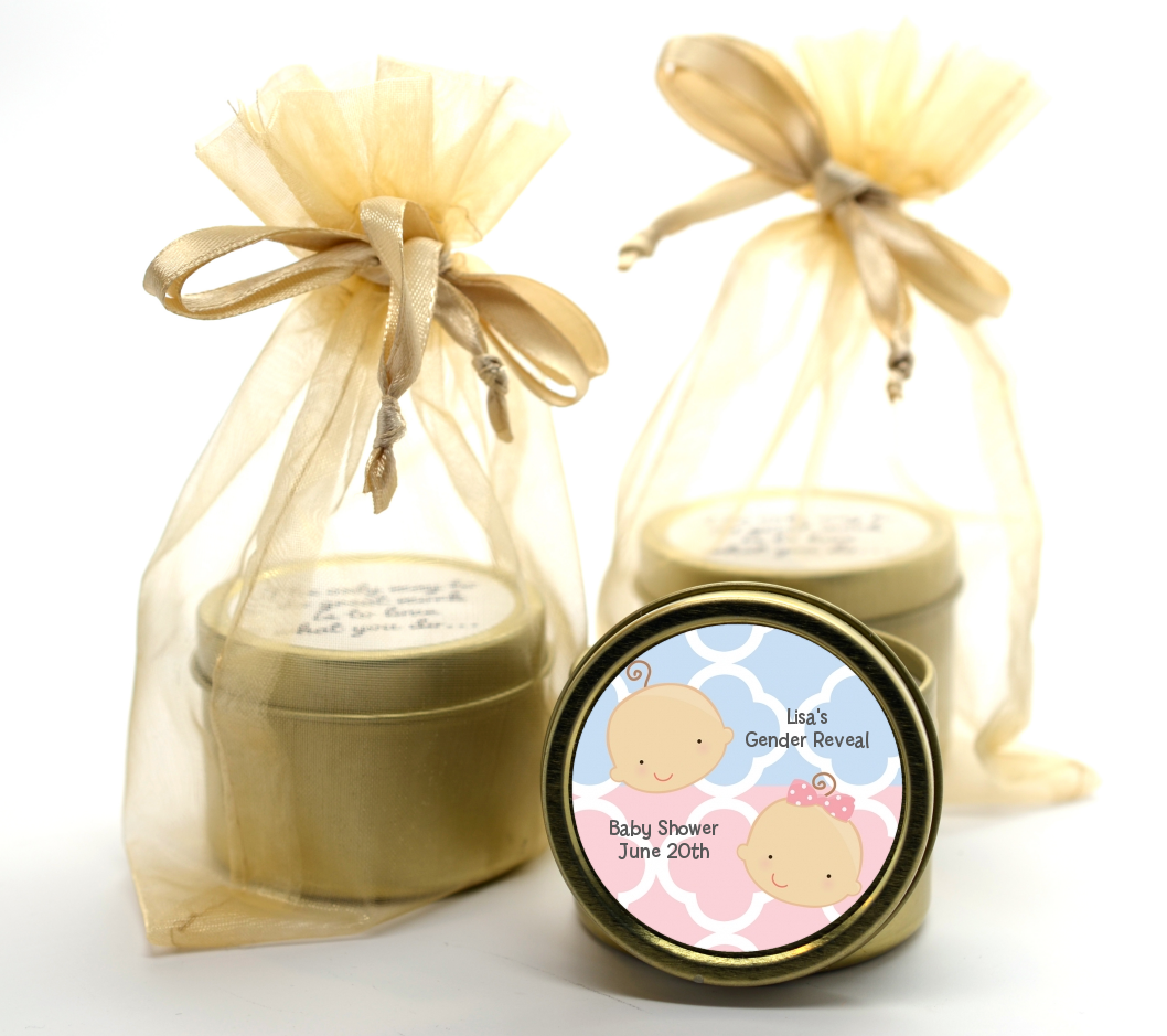 Gender Reveal - Baby Shower Gold Tin Candle Favors