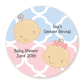 Gender Reveal - Round Personalized Baby Shower Sticker Labels