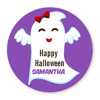 Ghost With Bow - Round Personalized Halloween Sticker Labels