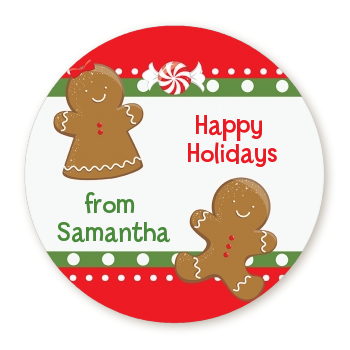 Gingerbread - Round Personalized Christmas Sticker Labels