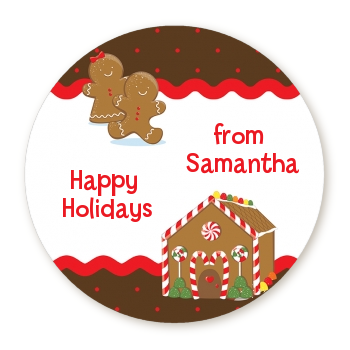 Gingerbread House - Round Personalized Christmas Sticker Labels