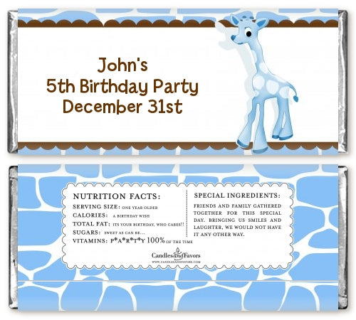Giraffe Blue - Personalized Birthday Party Candy Bar Wrappers