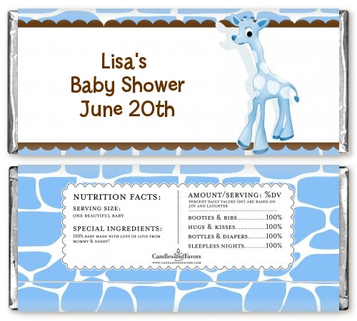 Giraffe Blue - Personalized Baby Shower Candy Bar Wrappers
