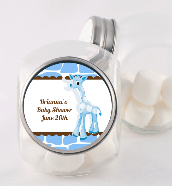 Giraffe Blue - Personalized Baby Shower Candy Jar