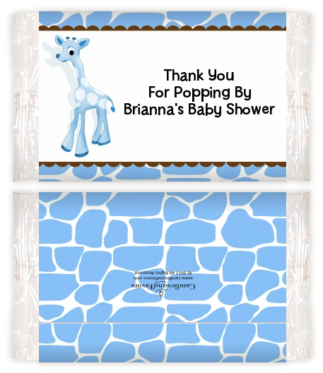 Giraffe Blue - Personalized Popcorn Wrapper Baby Shower Favors