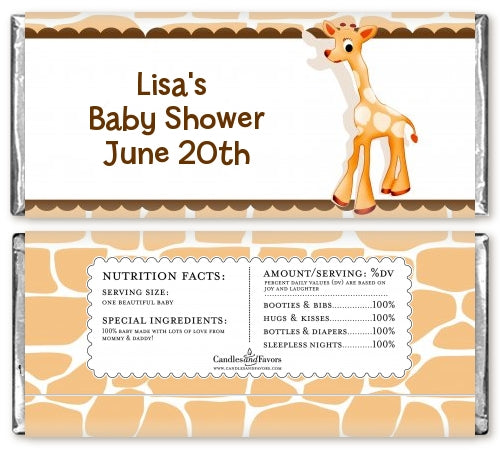 Giraffe Brown - Personalized Baby Shower Candy Bar Wrappers