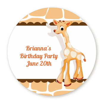 Giraffe Brown - Round Personalized Birthday Party Sticker Labels