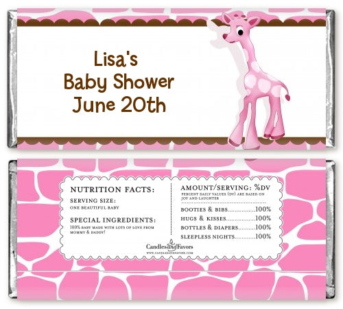 Giraffe Pink - Personalized Baby Shower Candy Bar Wrappers