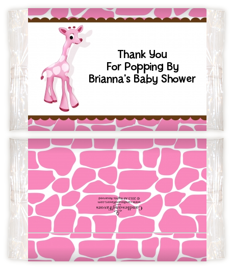 Giraffe Pink - Personalized Popcorn Wrapper Baby Shower Favors