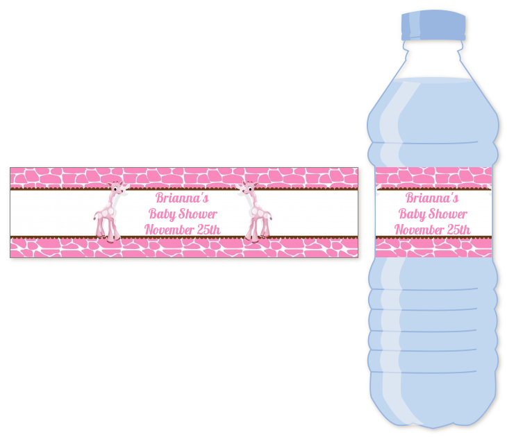 Giraffe Pink - Personalized Baby Shower Water Bottle Labels
