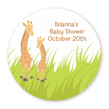 Giraffe - Round Personalized Baby Shower Sticker Labels