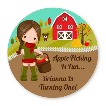 Country Girl Apple Picking - Round Personalized Birthday Party Sticker Labels